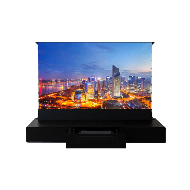 NP Laser TV 100 Inch Floor Rising 16:9 High Definition Electric Projector Screen Cabinet for UST Projectors