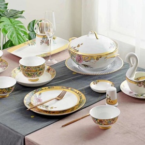 ชุดเครื่องครัวคุณภาพสูง ชุดอาหารบนโต๊ะอาหารทำจากเซรามิกเนื้อ Bone China จาน ชาม ช้อน ชุดอาหารจีน ชุดอาหารค่ำทำจากพอร์ซเลน - Product Image 5