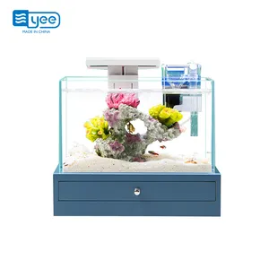 YEE Custom size wooden base desktop ornamental led glass mini small aquarium fish tank wholesale price