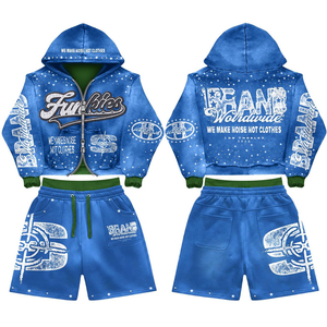 Custom Logo Two Piece Apparel Comfortable Fashion Outfit for Daily Use Men's Casual Hoodie and Shorts <b>Set</b> For Online Sale - Product Image 3