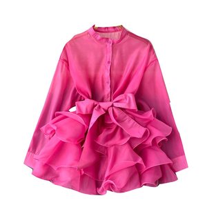 Chiffon Chic Blusa Mulheres Queda Desgaste New Ruffles Western Bow Binding Nicho Camisa - Product Image 1