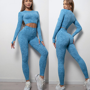 <span class=keywords><strong>Ensemble</strong></span> de yoga sans couture pour femmes vêtements de sport fitness leggings taille haute à manches longues haut court costumes de sport - Product Image 2