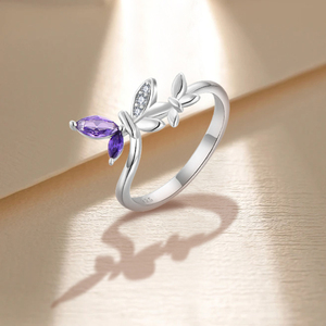S925 améthyste papillon bague Design bijoux plaqué rhodium élégant violet pierre précieuse zircon cubique bague en argent Sterling pour les femmes - Product Image 3
