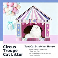 Mobilier pour animaux de compagnie : Maison-griffoir pour chat en carton ondulé, design tente de cirque, avec plusieurs fenêtres, tapis à griffer, espace de jeu et cachette, sans désordre