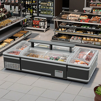 Équipement de congélation de réfrigération de nourriture de refroidissement direct Congélateurs commerciaux d'île Réfrigération de supermarché vitrine