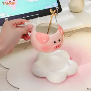 Angel Pig Lucky Cute Cartoon Vintage Cerámica Regalo Taza Vajilla Tazón Plato Familia Amigo Regalo Té DE LA TARDE Tazas de cerámica