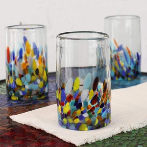 Bicchiere da acqua senza stelo per coriandoli messicani multicolore soffiato a mano riciclato artigianale da 14 once - Product Image 3