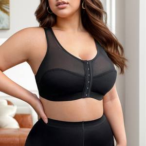 Soutien-gorge de sport à boutons avant confortable et sexy pour femmes soutien-gorge push-up fin en maille semi-transparente de grande <span class=keywords><strong>taille</strong></span> - Product Image 1