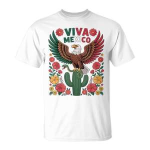 Camiseta Viva México Águila Blanca Cuello Redondo para Hombre, Manga Corta, Impresión Digital, Diseño Promocional - Product Image 1