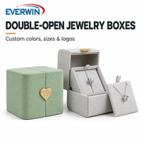 Boîte à bijoux carrée en velours à double ouverture avec fermoir cœur, coque rigide exquise, pour présentation et emballage de bijoux de mode – Offre Spéciale