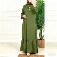 En stock, Robe Abaya longue malaisienne musulmane, grande taille, respirante, coupe ajustée, style ethnique, couleur unie, manches bouffantes