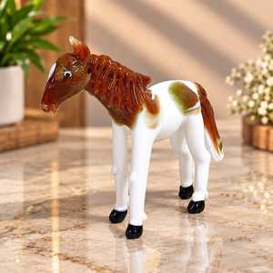 Figura de Caballo de Vidrio Hecha a Mano, Estatua de Animal Pintada en Marrón y Blanco, Decoración para Mesa del Hogar - Product Image 1