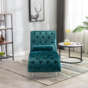 Modern Velvet Chaise Lounge <b>Chair</b> Button-Tufted Upholstery Pillow Wood Legs Eco-Friendly Design for Bedroom Living Room Office - Product Image 2