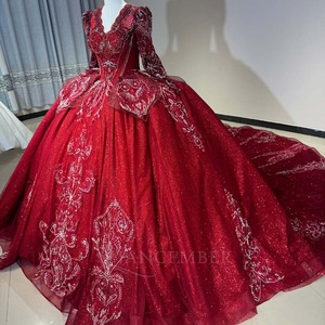 Dw0203 Red Ball Gown <b>Wedding</b> Dresses Beaded Crystals Pearls Lace Bridal Gowns Vestidos De Novia Custom Size Jancemebr - Product Image 2