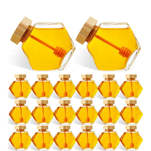 Pot en verre écologique de forme irrégulière pour miel, avec couvercle à boucle et cuillère, idéal pour le sirop, le miel d'abeille et le stockage alimentaire en cuisine - Vente en gros - Product Image 1