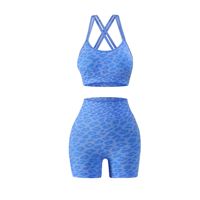 Taille haute femmes grande taille vêtements de sport mode transfrontalière imprimé léopard Yoga Shorts Push-Up Camisole Fitness ensemble solide