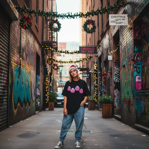 T-Shirt Oversize con Grafica Pill, Manica Corta, Collo Tondo, 100% Cotone, Streetwear Y2K, Divertente Regalo di Natale per Bambini - Product Image 2