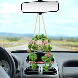 Cadeau d'amant fait à la main en laine panier suspendu fleur plante <span class=keywords><strong>voiture</strong></span> miroir suspendu Crochet plantes pour femmes et hommes conducteurs - Product Image 2