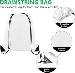 White <b>Drawstring</b> <b>Backpacks</b> Reusable Cinch Gym Bag String Sackpacks for Sports Promotional <b>Drawstring</b> Sportpacks - Product Image 3