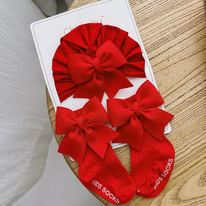 Хит продаж: Набор для новорожденных — красные носочки и шапочка с бантом для весеннего дня рождения, аксессуары для волос для детей - Product Image 2