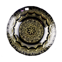 Assiette de présentation en verre noir de luxe, bord ondulé floral doré antique, pour table de mariage, centre de table en verre soufflé