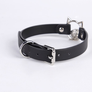 Black <b>Leather</b> <b>Cat</b> <b>Collar</b> With Bell Punk Style SM Bondage Accessory For Adults - Product Image 3