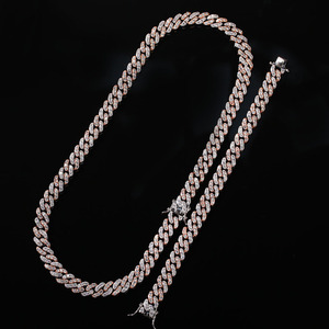 Cadena Cubana con Circonitas Rosadas, Estilo Moderno, Personalizada, Hip-Hop, de Alta Gama, Unisex, Pulsera y Collar - Product Image 5