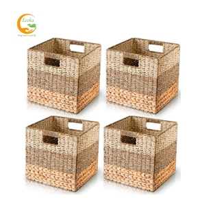 Ecoka Eco-Friendly Modern Water Hyacinth <b>Baskets</b> Set for Organizing Storage Seaweed <b>Basket</b> Handles <b>Shelves</b> - Product Image 2