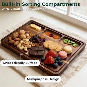 Planches à découper en noyer <span class=keywords><strong>noir</strong></span> pour la cuisine avec 3 compartiments intégrés, épaisseur 1,2 pouces, planche à découper en bois pour charcuterie - Product Image 4