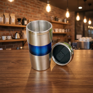 Stainless Steel Tumbler Double Wall Vacuum Insulated with Lid Blue Stripe Travel <b>Mug</b> 6-12 Hours Thermal Insulation Eco-Friendly - Product Image 3