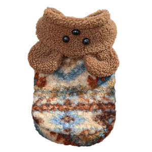 Abrigo para perros con forro polar, diseño Fair Isle, ropa de invierno y otoño para mascotas, cálido, con capucha y orejas de oso, para perros pequeños - Product Image 5