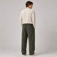 Pantalon large droit décontracté pour homme MENGTU en velours côtelé polyester/coton, taille mi-haute élastique avec cordon de serrage ajustable et patchs, idéal pour l'hiver