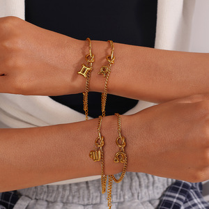 Nouveau bracelet minimaliste style INS avec pendentif 12 signes du zodiaque, en acier inoxydable plaqué or 18 carats, unisexe, cadeau, bijoux tendance - Product Image 4
