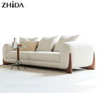 Canapé simple en tissu cachemire avec base en bois massif, style moderne et luxueux, ensemble de canapés trois places en velours pour salon, vente en gros