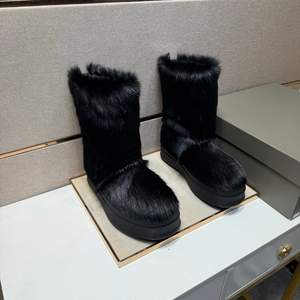 Mid Calf Fluffy Luxury Real Fox Fur Autumn/Winter Snow <b>Boots</b> <b>Slip</b>-<b>On</b> Comfort Cotton Lining Rubber Insole for Women - Product Image 1
