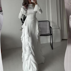 color liso cuello redondo manga acampanada longitud completa volantes modestos estilo musulmán diseño de fiesta vestido largo - Product Image 4