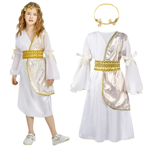 Costume da <span class=keywords><strong>Toga</strong></span> Greca per Halloween, Set da 2 Pezzi, Abito da Principessa Romana con Corona Dorata e Ghirlanda di Foglie - Product Image 1
