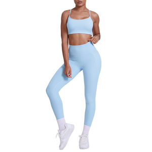 Ensemble 2 pièces sexy pour le sport : pantalon respirant teint en pièce avec poches et haut de sport à bretelles croisées pour la course, le fitness et le yoga - Product Image 5