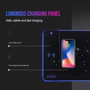 Logotipo personalizado Extra largo Gaming Accesorios de escritorio Ultra suave grande ergonómico 15W cargador inalámbrico rápido RGB LED alfombrilla de ratón - Product Image 3