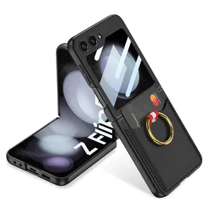 Galaxy Z Fold 5 Z Flip 5 Case Pc Finger Ring With Card Slot Folding Cell Phone Case For Samsung Galaxy Z Flip 5 Z Fold 5