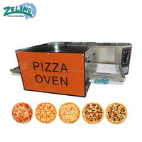 Elektrische transportbandpizzaoven van roestvrij staal, commerciële tunnelbakmachine met regelbare snelheid en temperatuur, geschikt voor maïs en fruit.