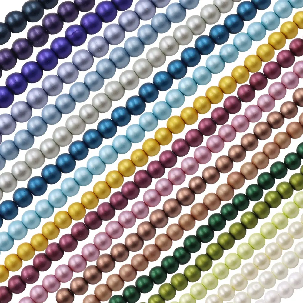 4mm Factory Price Matte Round Assortment Wholesale Beads Frosted Gorgeous Design Glass Pearl Strand Beads For Jewelry Making