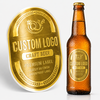 Etiquetas Personalizadas para Botellas de Cerveza Artesanal Doradas, Impermeables, Brillantes, para Envasado de Bebidas de Cervecería, Etiqueta Privada, Logotipo OEM, Rollo, Cualquier Tamaño y Forma