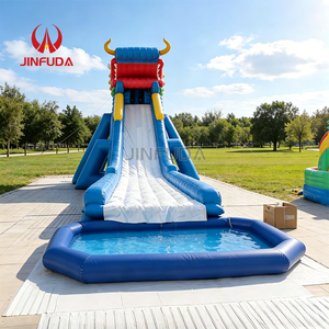 Parc de divertissement extérieur avec piscine gonflable, <span class=keywords><strong>trois</strong></span> toboggans aquatiques, château gonflable jungle - Product Image 2