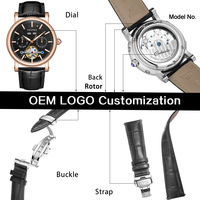 Montre mécanique automatique pour homme avec logo personnalisé, boîtier en acier inoxydable, verre saphir, cadran squelette analogique, résistante à l'eau
