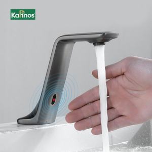 Robinet à capteur sans contact, montage sur pont, laiton massif, sans poignée, nickel brossé, contemporain, pour lavabo de salle de bain - Product Image 1