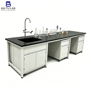 Banco de trabajo de laboratorio de acero con estructura en H Baitu SEFA8M, con gabinetes móviles de acero para laboratorio biológico y microbiológico. - Product Image 1