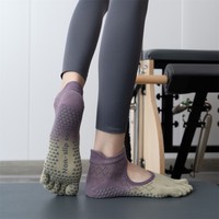 Chaussettes de yoga à cinq orteils effet dégradé ombré, antidérapantes en silicone, en coton tricoté, à bout ouvert, absorbant la transpiration pour le Pilates et la gym