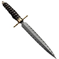 Couteau en acier Damas forgé à la main, épée d'extérieur, 19 cm, ensemble de couteaux en cuir, édition limitée, mini collection de dagues, accessoires d'armes