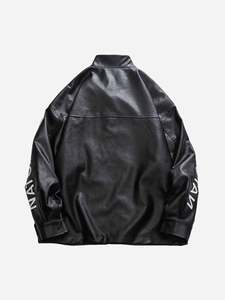 <b>White</b> Patchwork PU Leather Varsity Jacket Men <b>Zip</b> <b>Up</b> Letterman Jacket Custom Design Streetwear - Product Image 2